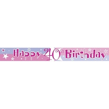 Amscan Shimmer 40th Birthday Banner - Pink/White/Blue - One Size