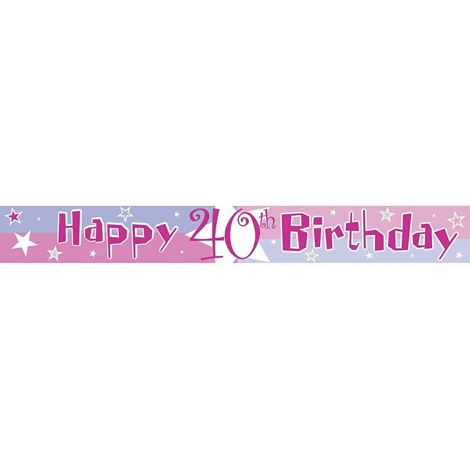 Amscan Shimmer 40th Birthday Banner - Pink/White/Blue - One Size