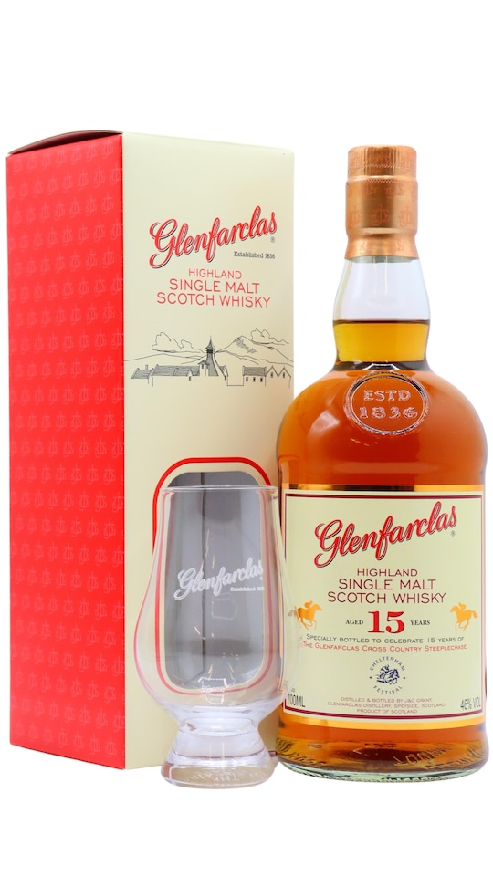 Glenfarclas Highland Single Malt Scotch 15 year old Whisky Includes Glencairn Glass