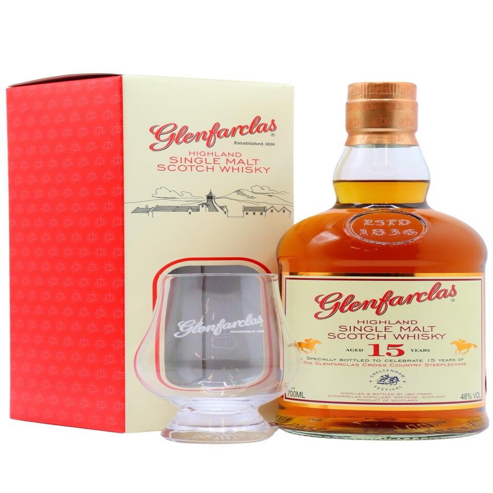Glenfarclas - Highland Single Malt Scotch 15 year old Whisky (Includes Glencairn Glass)
