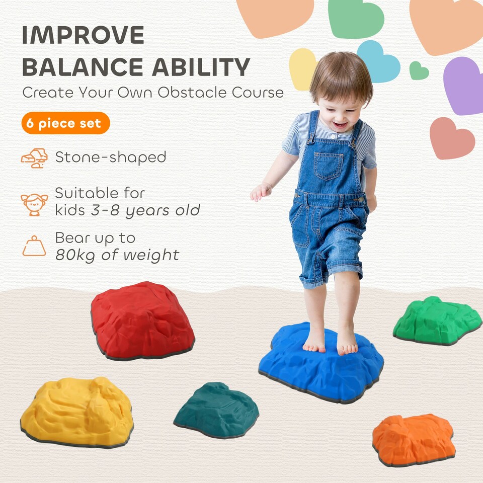 image 1 of AIYAPLAY Balance Stepping Stones, 6-Piece Balance Stones for Kids, Ages 3-8