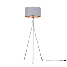 ValueLights Camden Brushed Chrome Tripod Floor Lamp Grey Copper Shade and Bulb