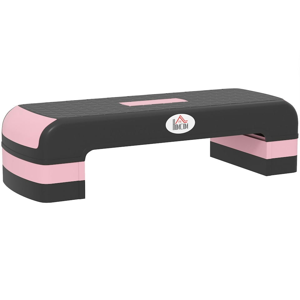 image 1 of HOMCOM Aerobic Step Three-Level Adjustable Exercise Stepper, Black and Pink