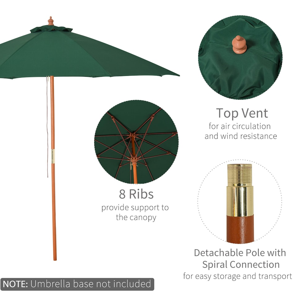 image 1 of Outsunny 2.5m Wooden Garden Parasol Outdoor Umbrella Canopy w/ Vent Green