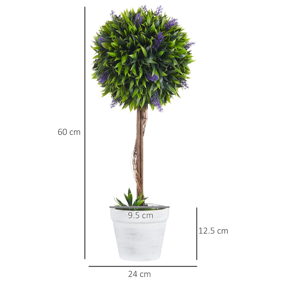 image 1 of HOMCOM Set of 2 Potted Artificial Plants Ball Tree with Lavender Flowers, 60cm