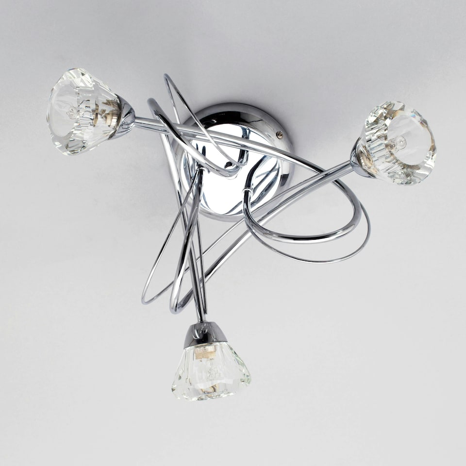 image 1 of BHS Marianne 3 Light Flush Ceiling Light | Silver | Chrome | 1