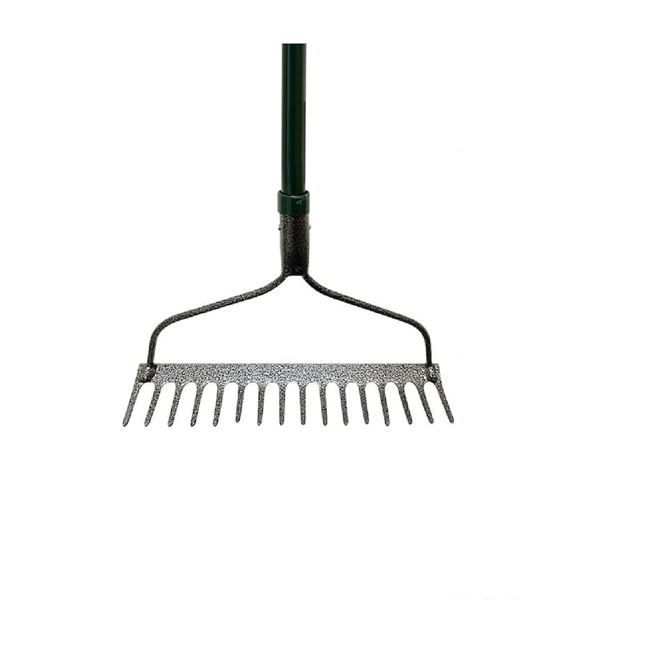 image 1 of 16 Teeth Carbon Steel Bow Rake Shaft Garden Handle Leaf Lawn Metal Head