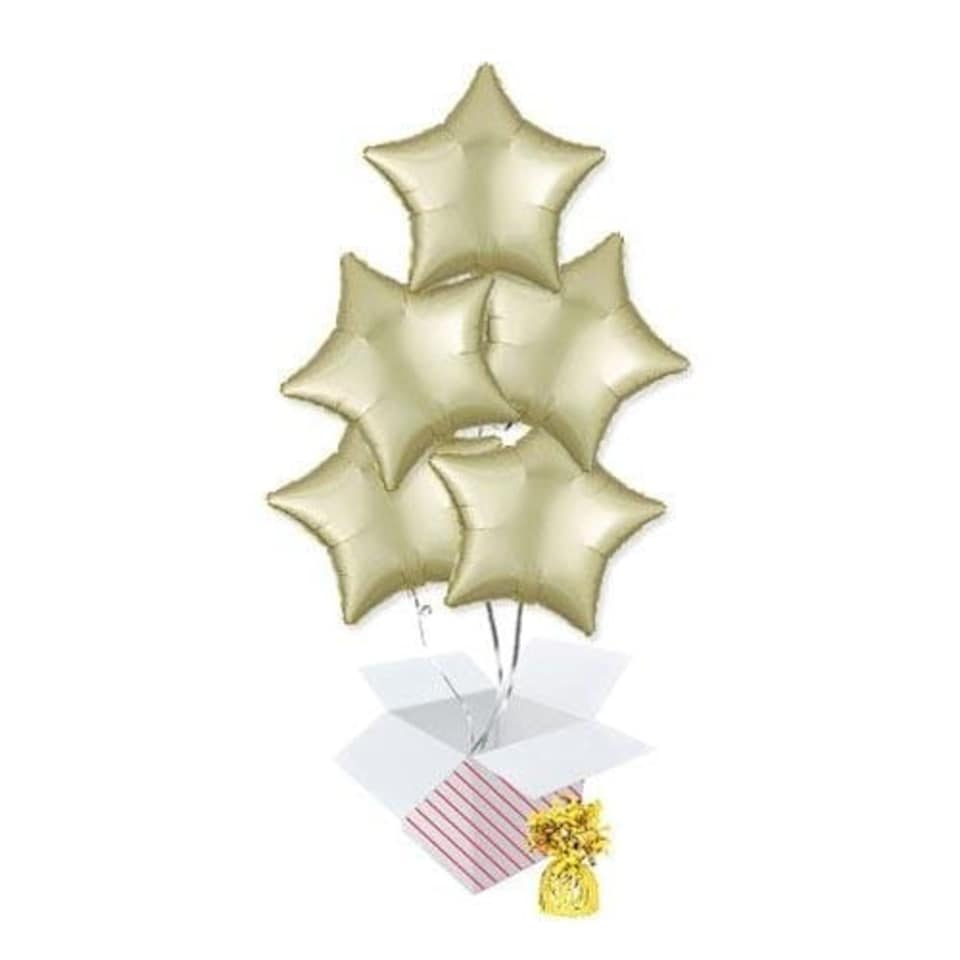Pastel Yellow Satin Luxe Star Shape Foil Helium Balloon Bouquet - 5 Inflated Balloons In A Box Yellow