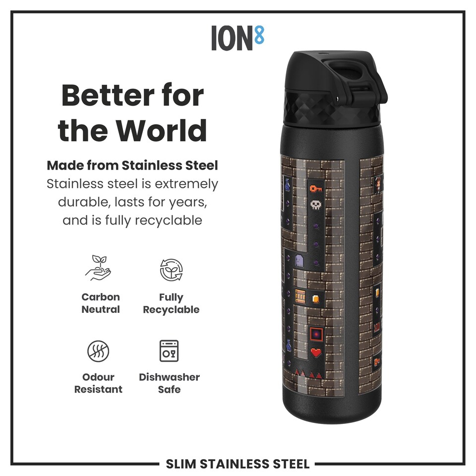 image 1 of Leak Proof Slim Water Bottle, Stainless Steel, 600ml (20oz) | Black | Gamer | One Size