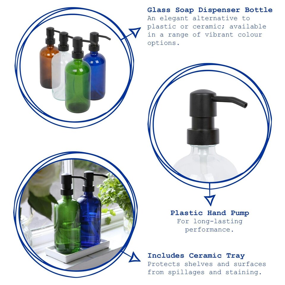image 1 of Harbour Housewares 2pc Glass Soap Dispenser Set with Ceramic Tray - 500ml - Clear