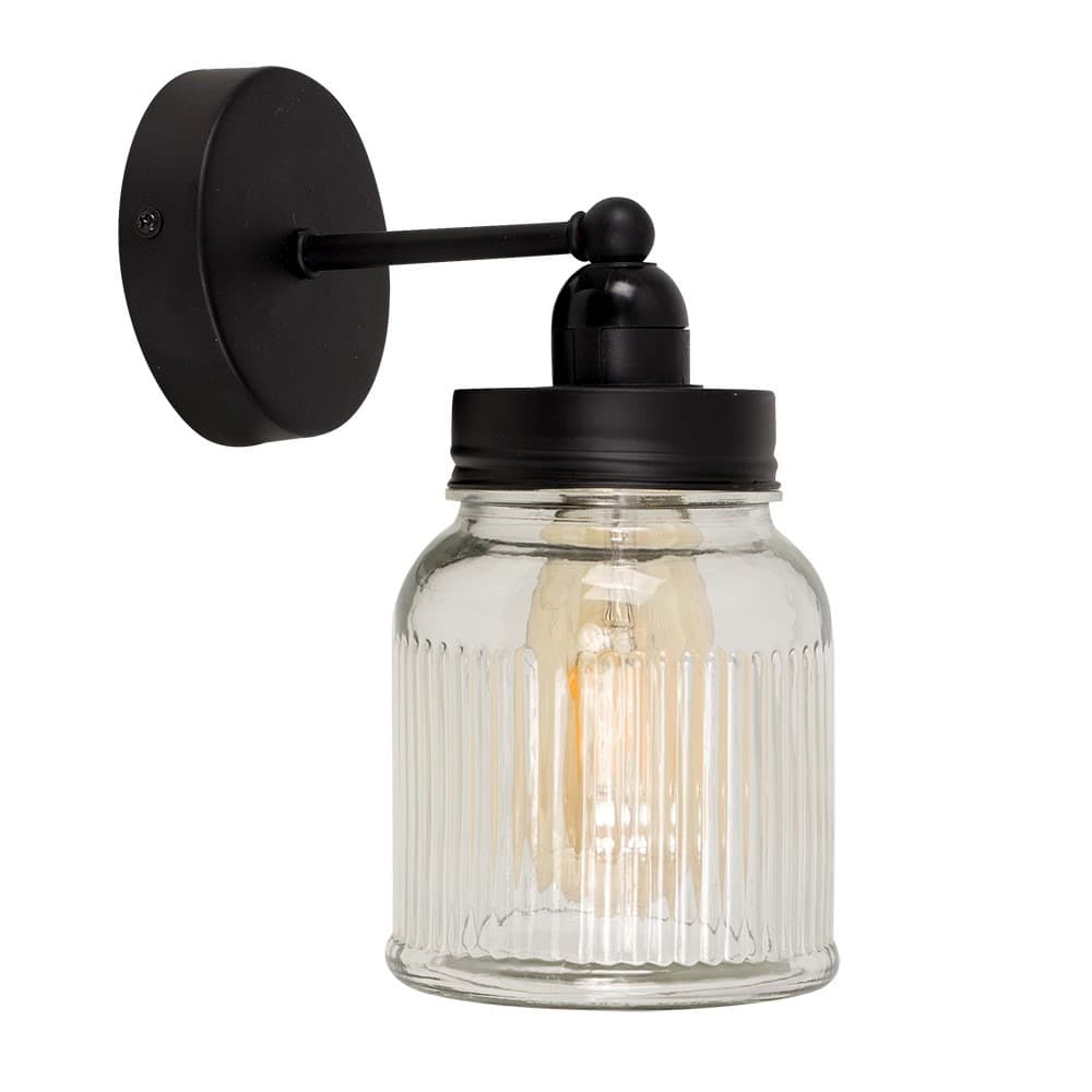 ValueLights Cambourne Ribbed Black Indoor Wall Lantern with 4w LED Bulb