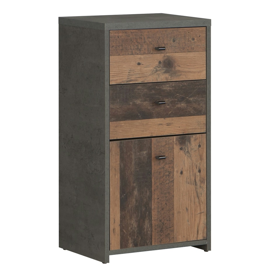 image 1 of Best Chest Storage Cabinet 2 Drawers 1 Door in Concrete Optic Dark Grey/Old - Wood Vintage