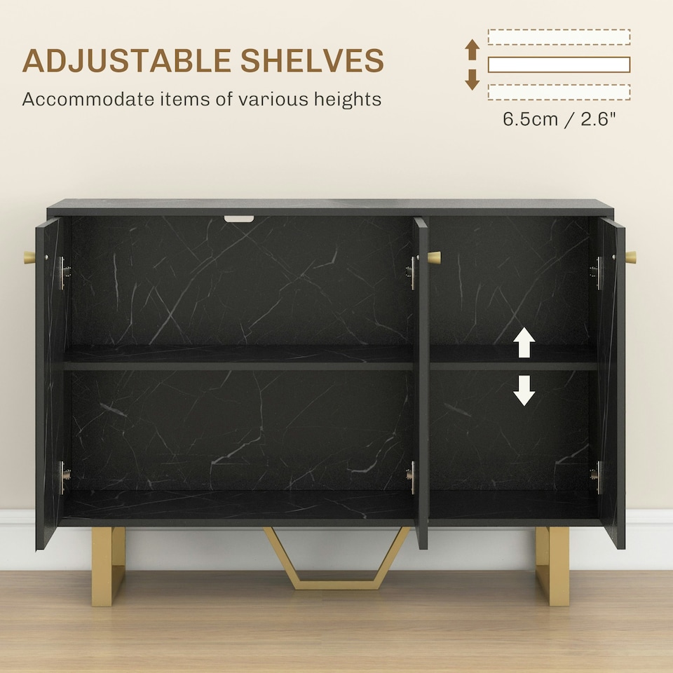 image 1 of HOMCOM Sideboard Storage Cupboard with Metal Legs for Living Room, Black Black | Gold