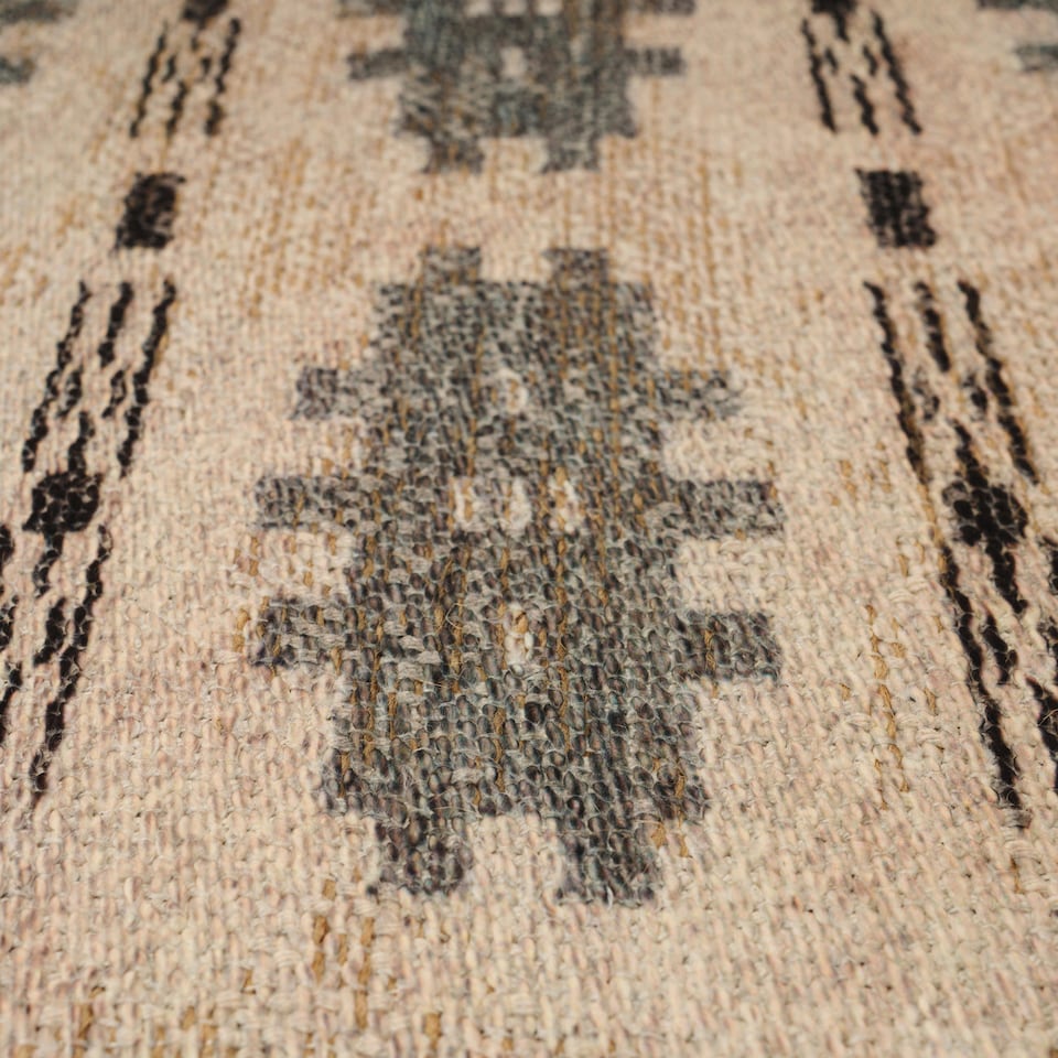 image 1 of KUKOON Beige Green Washable Jute Style Distressed Aztec Living Room Area Rug 120cm x 170cm
