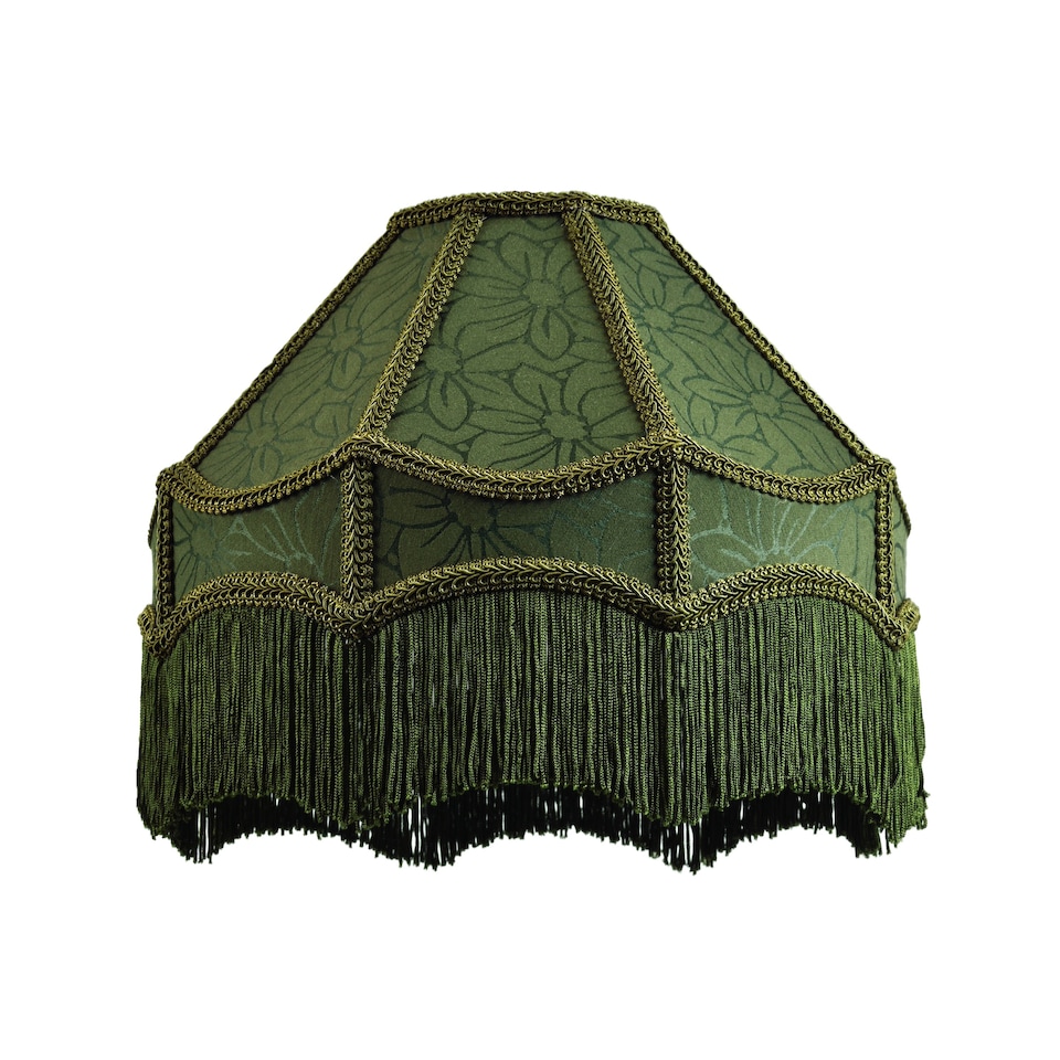 image 1 of Classic Victorian Style Empire Pendant Shade in Forest Green Fabric with Tassels | Green