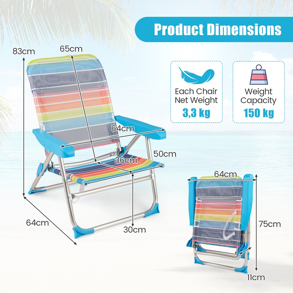 image 1 of COSTWAY 2 Pack Beach Chair for Adults Foldable 4 Position Reclining Picnic Chair