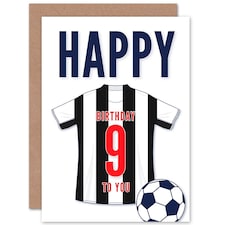 Football Strip Kit White Striped Top Age 9 Year Old Child Kids 9th Birthday Card