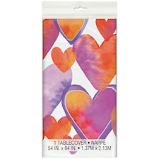 Unique Party Plastic Watercolour Hearts Valentine`s Day Party Table Cover - White/Purple/Orange - One Size