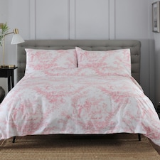 Toile De Jouy 200 Thread Count 100% Cotton Luxury Duvet Cover Pink | Pink | Super King