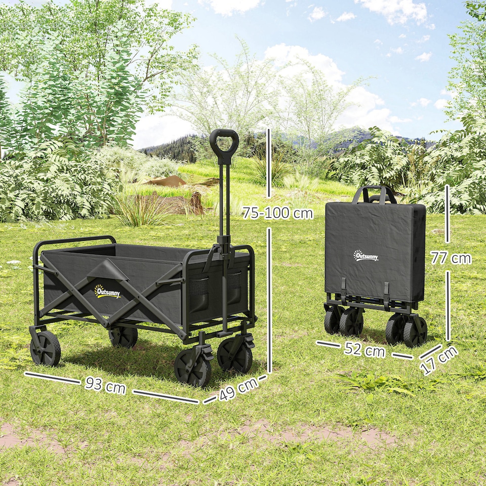 image 1 of Outsunny Folding Outdoor Storage Trolley Cart Bag Telescopic Handle Brakes Black