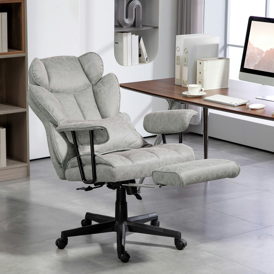 image 1 of HOMCOM Office Chair, Ergonomic Desk Chair with Foot Rest, Grey Grey