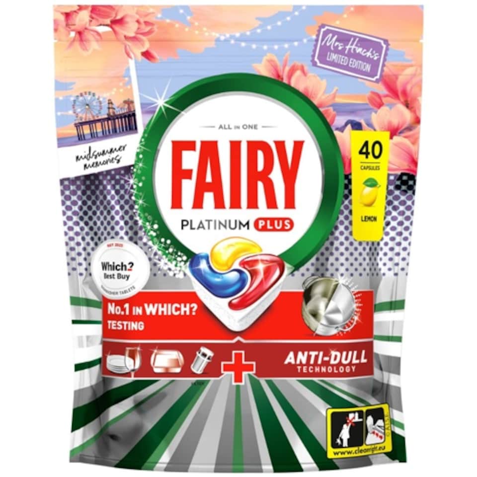 image 1 of Fairy Platinum Plus Mrs Hinch's Midsummer Memories 40 Wash Dishwasher Tablets