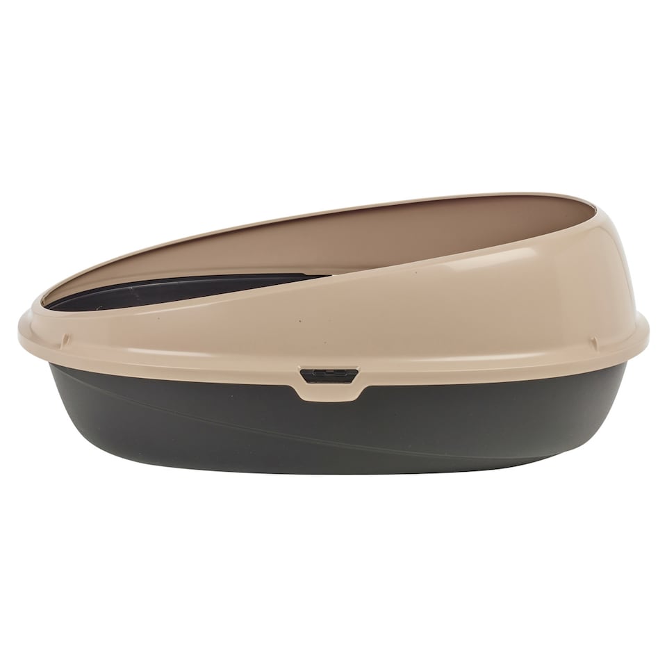 image 1 of Oval Cat Litter Tray Box with Rim | Brown | 1