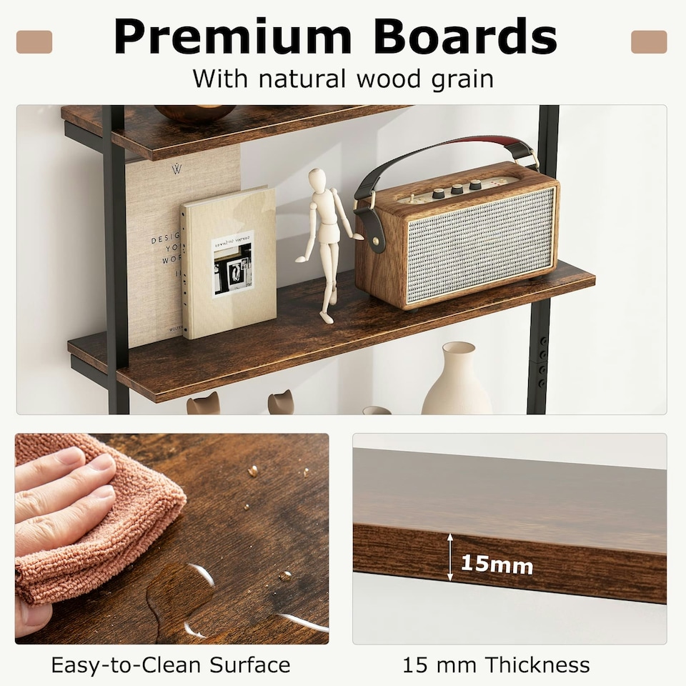 image 1 of COSTWAY 4-Tier Shelving Wall Mounted Wood Bookcasw Brown