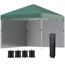 Outsunny 3x3 (M) Pop Up Gazebo Party Tent w/ 2 Sidewalls, Weight Bags, Green
