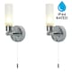 image 2 of Set of 2 Polished Chrome IP44 Bathroom Wall Light With Pull Cord Switch | Chrome | White | 2