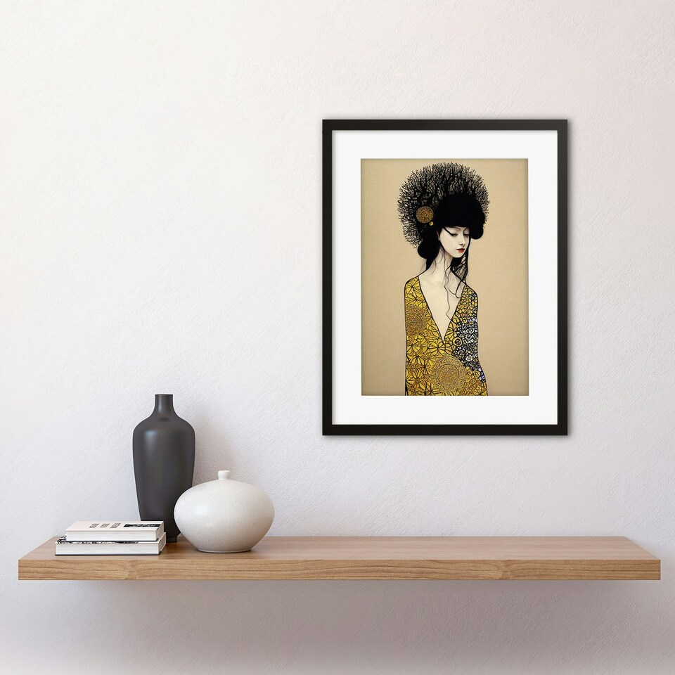 image 1 of Golden Geisha Girl Abstract Elegant Painting Artwork Framed Wall Art Print