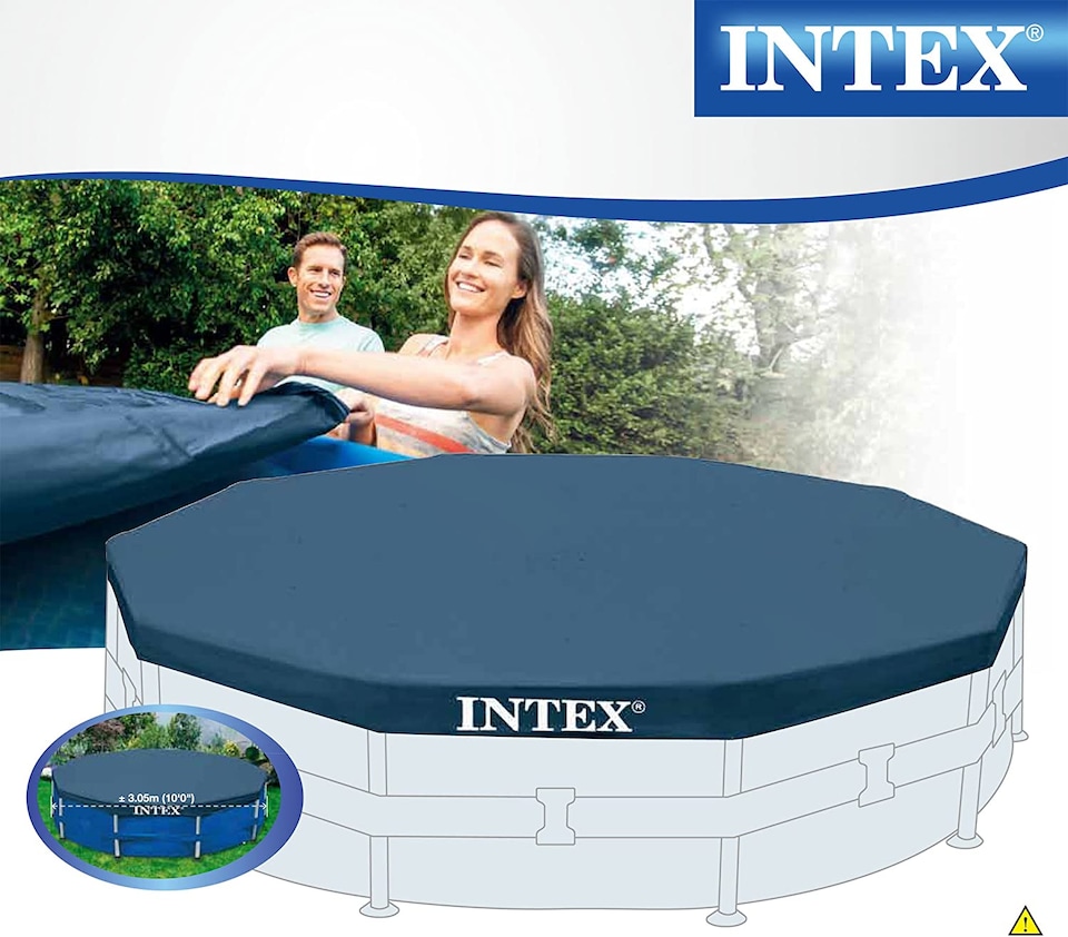 image 1 of Intex 10 ft Pool Cover and 15.5 ft Ground Cloth Protective Pool Cover with Heavy-Duty Base Mat