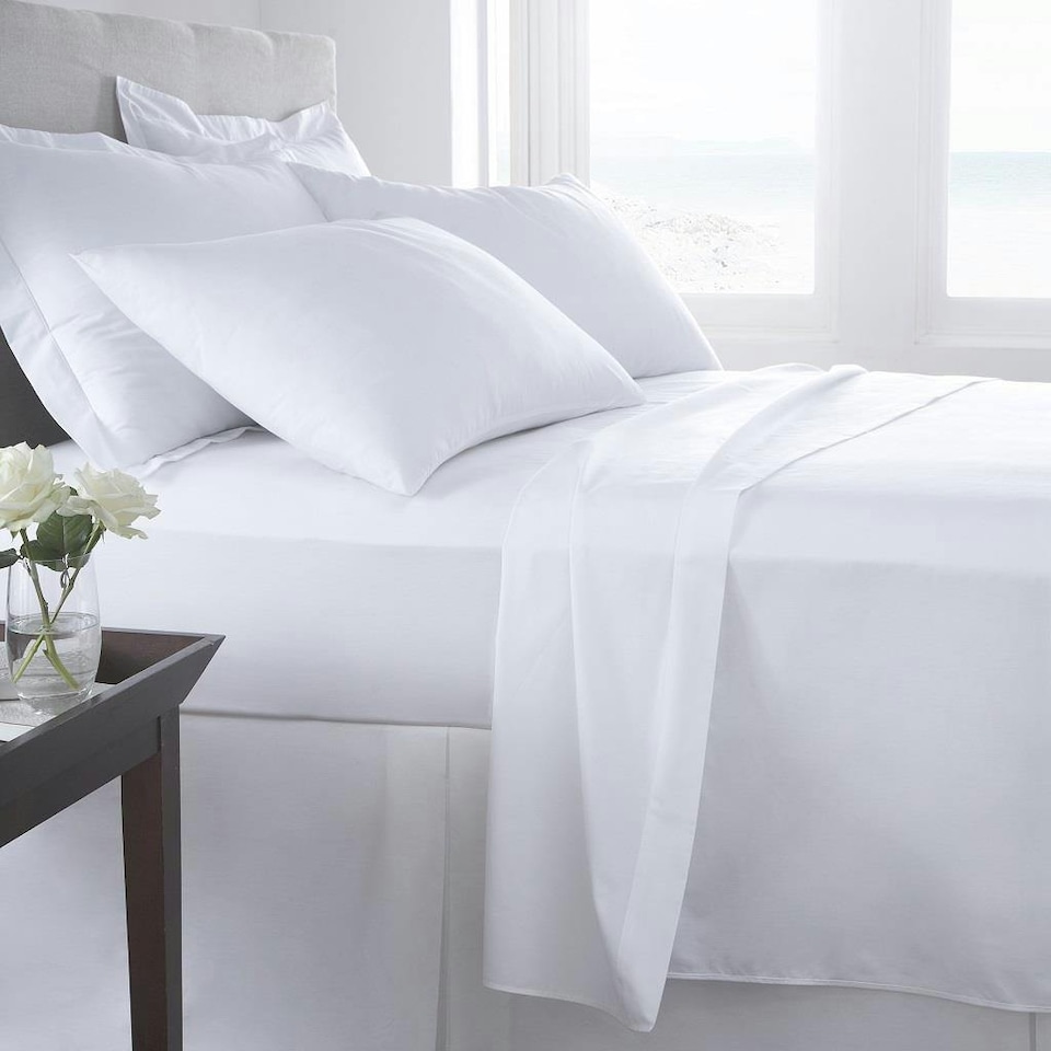 image 1 of Egyptian Cotton 400TC Fitted Sheet Extra Deep 16 Inch and Pillowcase Pair White | White | White | Double | 1