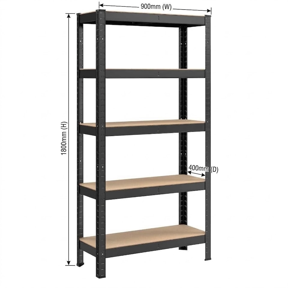 image 1 of Shelving Unit Black Boltless Heavy Duty 5 Tier  – 180cm Tall, 375kg Capacity Garage Racking