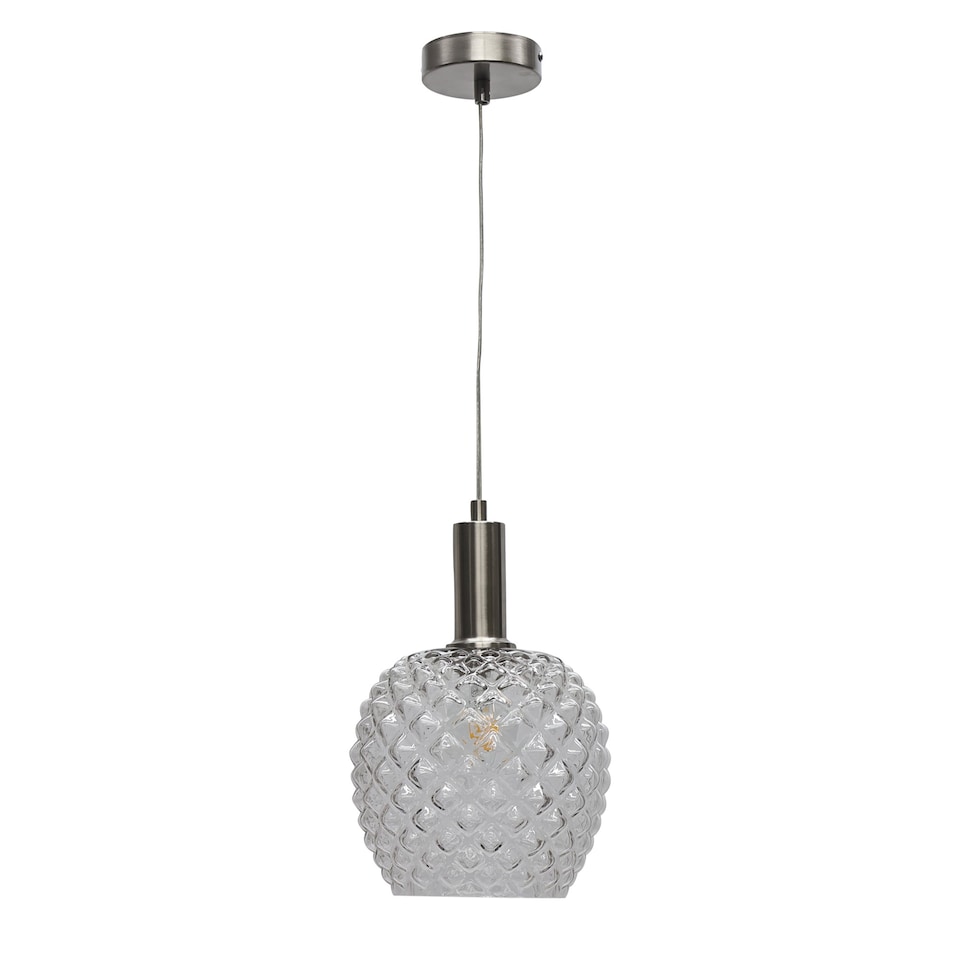 image 1 of Set of 2 Baine - Clear Textured Glass Satin Nickel Deco Pendants