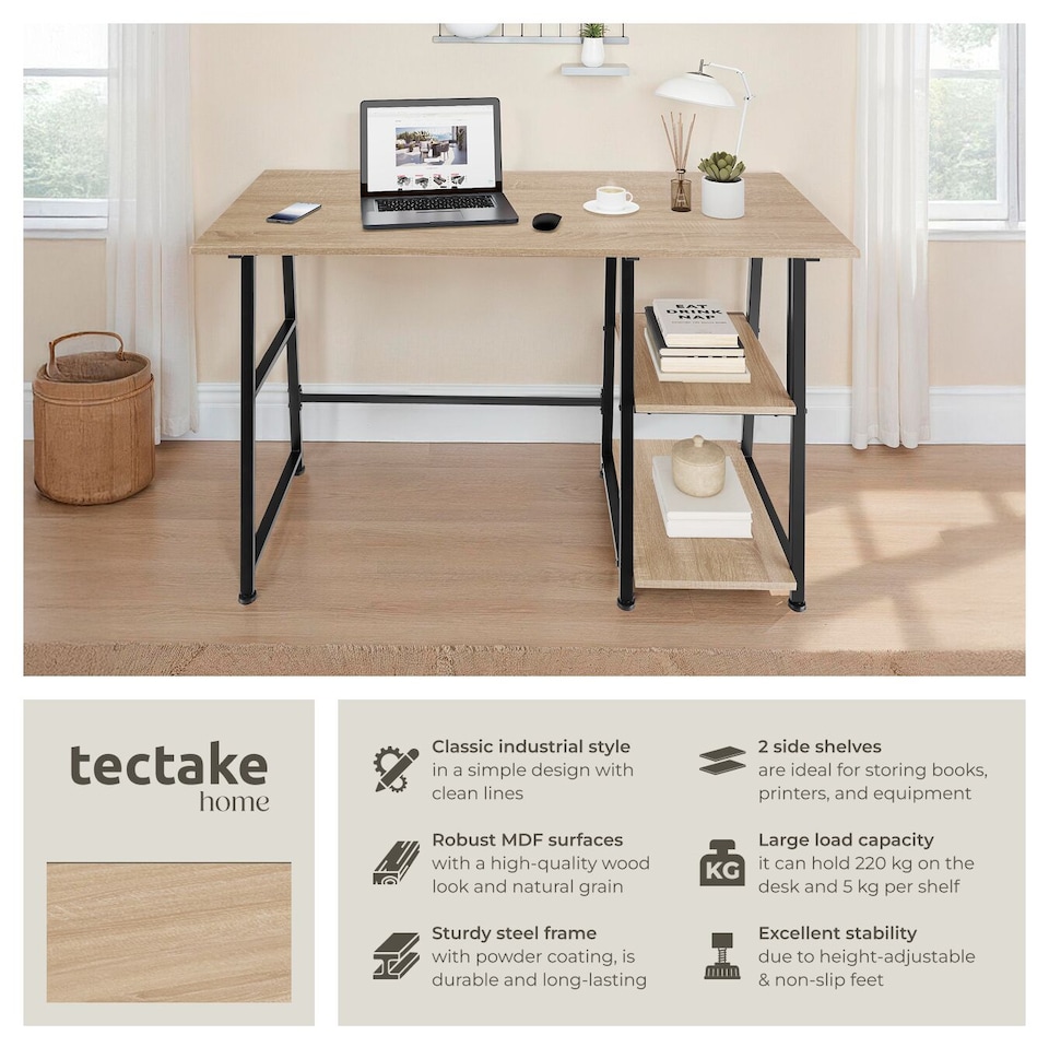 image 1 of Desk Paisley - trapezoidal frame, shelf with 2 storage compartments | Brown | industrial wood light, oak Sonoma | 120 x 50 x 73,50 cm | 1