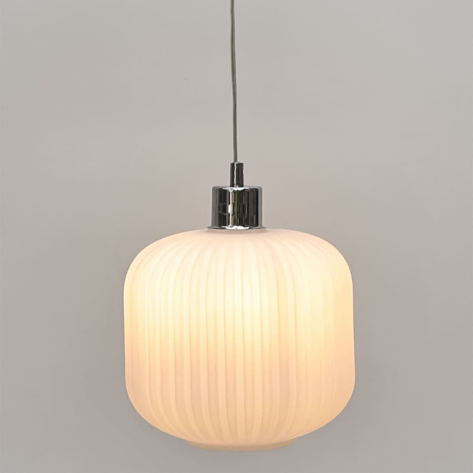image 1 of Bento - White Ribbed Glass with Chrome Pendant Fitting | Chrome | White | 1