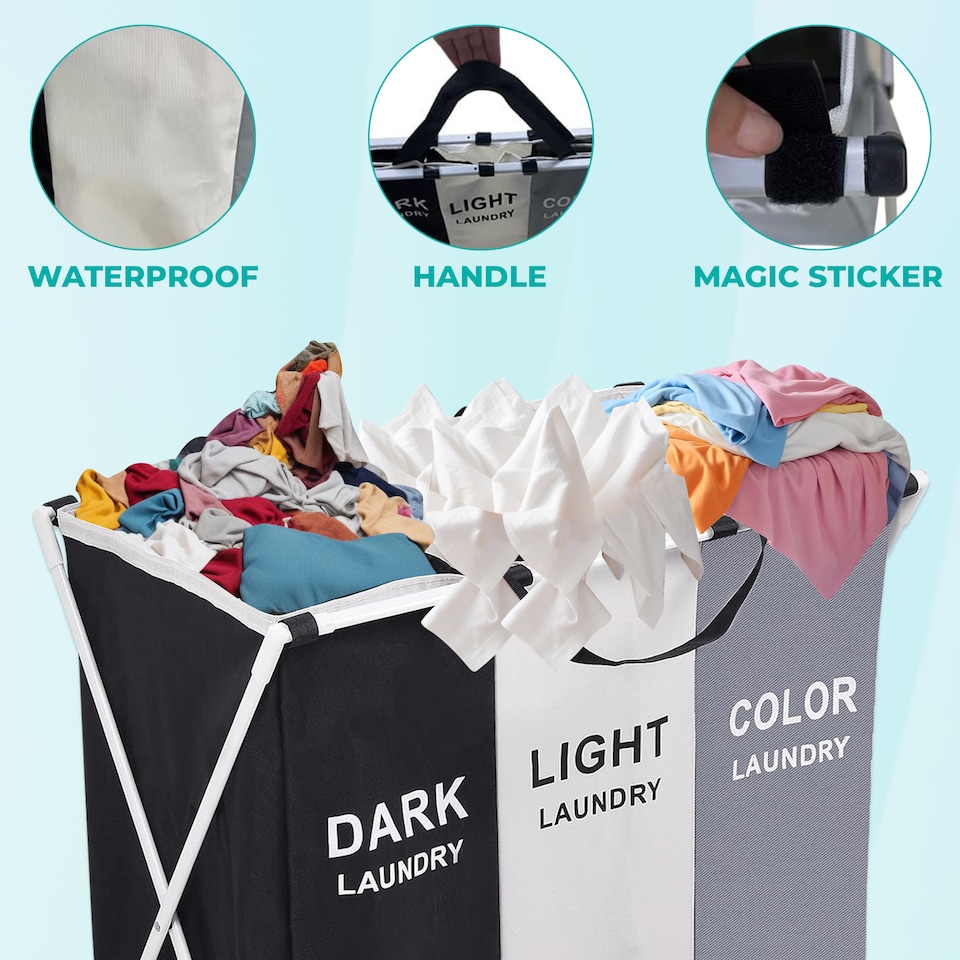 image 1 of 3 Large Compartment Collapsible Laundry Basket, Waterproof Laundry Hamper