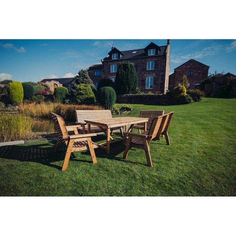 image 1 of Valley Seat 10 Set 2X2B 2X3B Table - Timber - L220 x W330 x H95 cm - Min. Assembly Required - Set of Waterproof Cushions Included