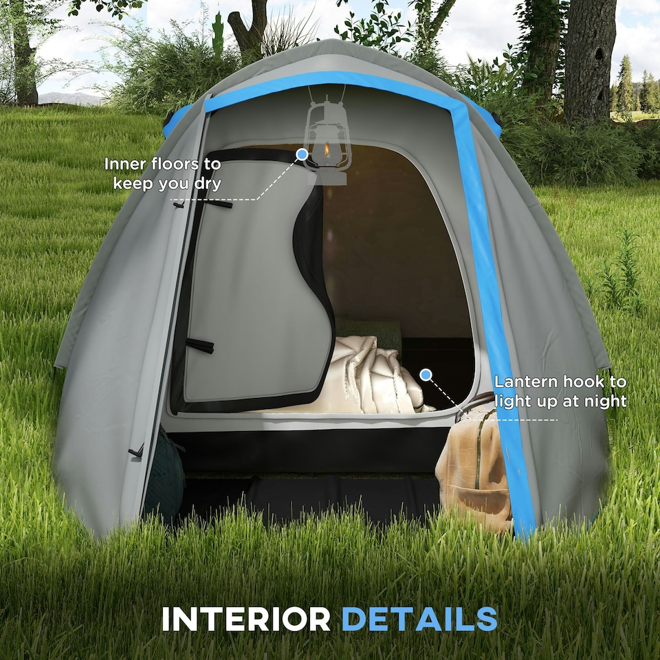 image 1 of Outsunny 2 Man Camping Tent with Living Area, 2000mm Waterproof, Blue