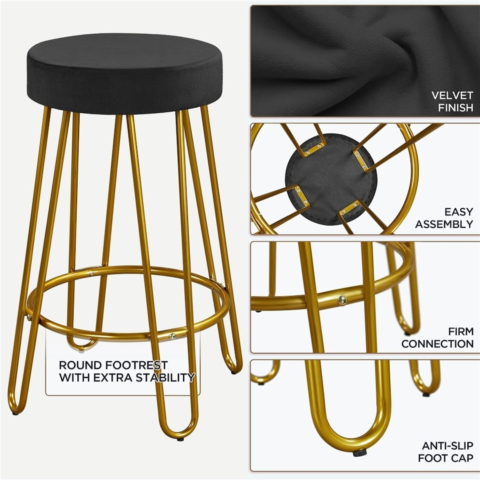 image 1 of Yaheetech 67 cm Tall Upholstered Velvet Counter Stools Black