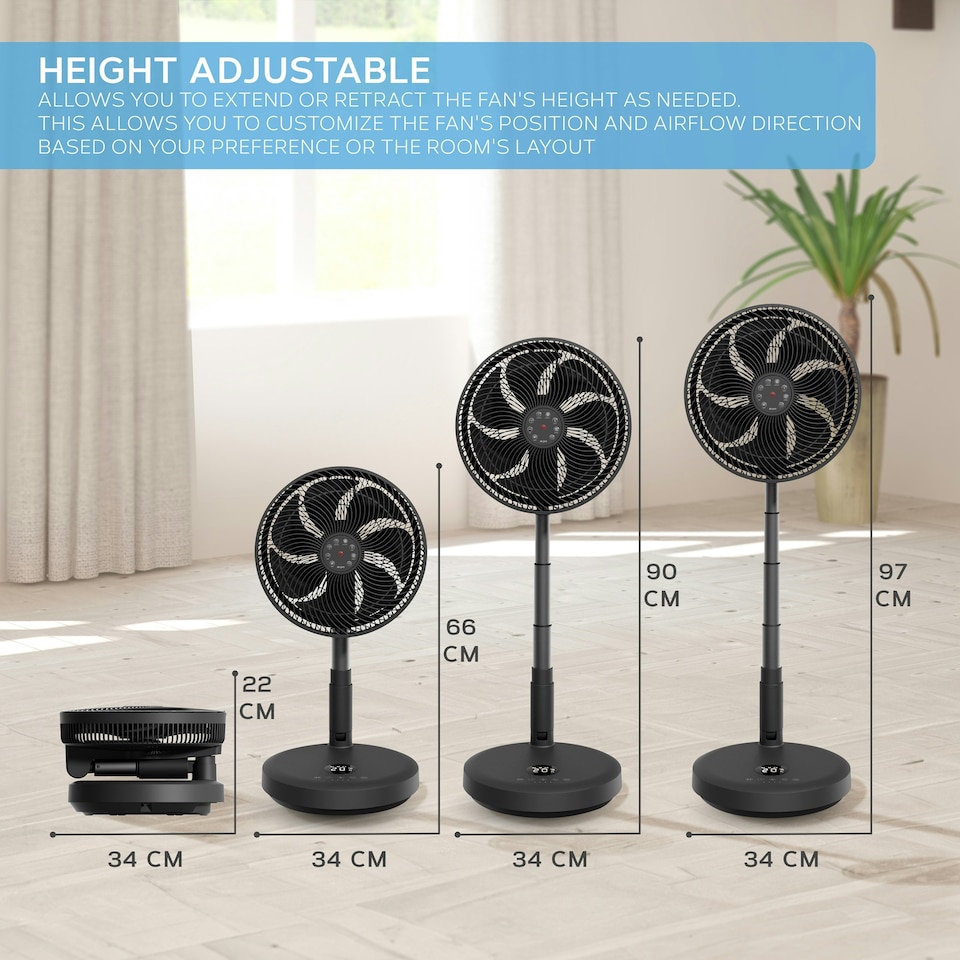 image 1 of Air Pro 13" Pedestal Fan With Remote Control - Oscillating & Portable Foldable Fan - Height Adjustable - LED Display - 12 Speeds