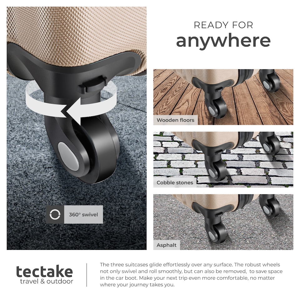 image 1 of Suitcase Set Cleo - 3 suitcases, 1 beauty case, including luggage scales and tags | Cream | champagne | 1