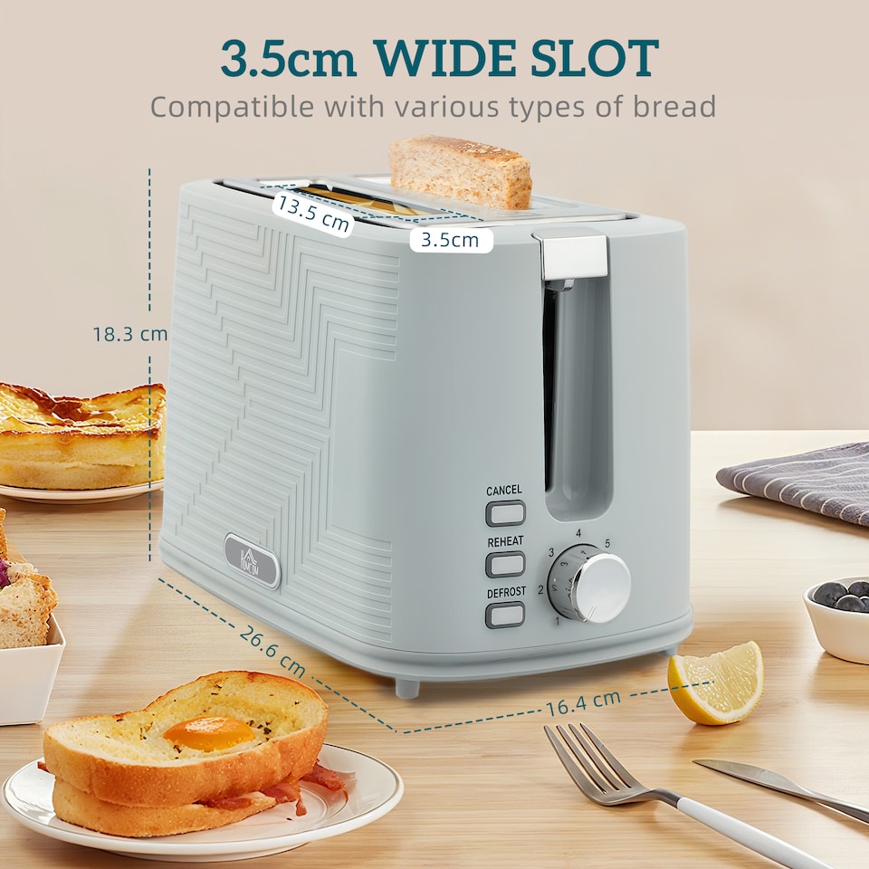 image 1 of HOMCOM Rapid Boil Kettle and Toaster Set Crumb Tray, 1.7L 3000W | Grey