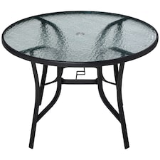 Outsunny 106cm Round Garden Dining Table with Parasol Hole Glass Top