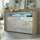 image 3 of Sideboard 155cm White Gloss Doors Oak Matt Body Free LED Shelf Multi | Oak & White