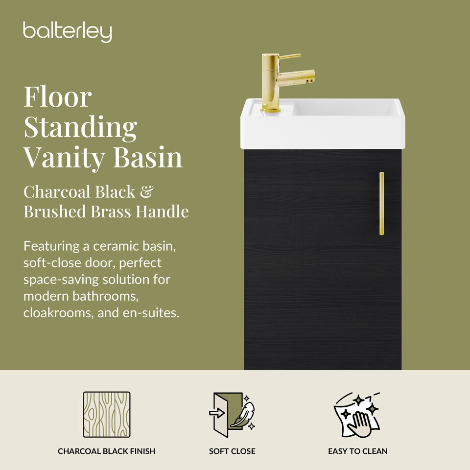 image 1 of Balterley Floor Standing Vanity Basin 400mm Charcoal & Brushed Brass Handle