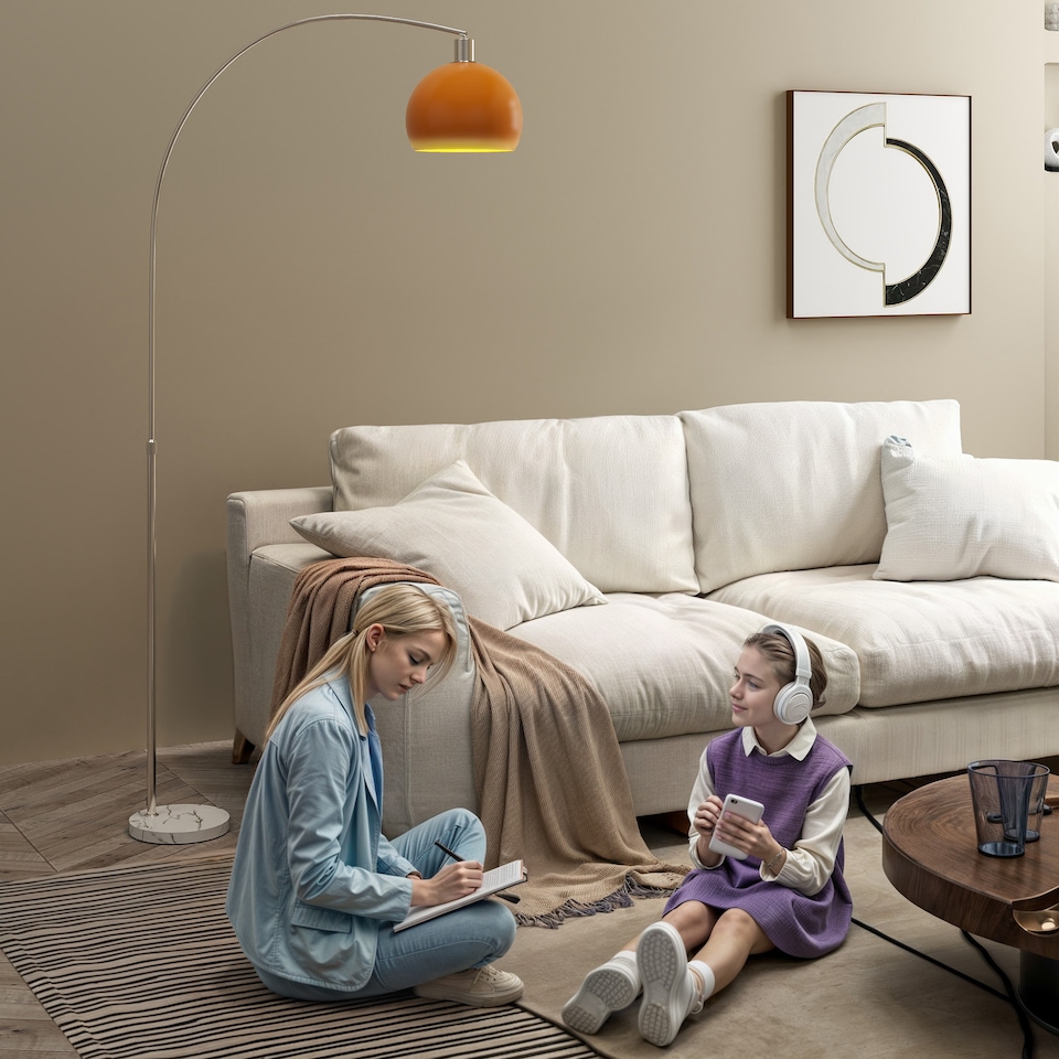 image 1 of HOMCOM Modern Standing Lamp with Shade & Foot Switch, Orange | Orange | Orange