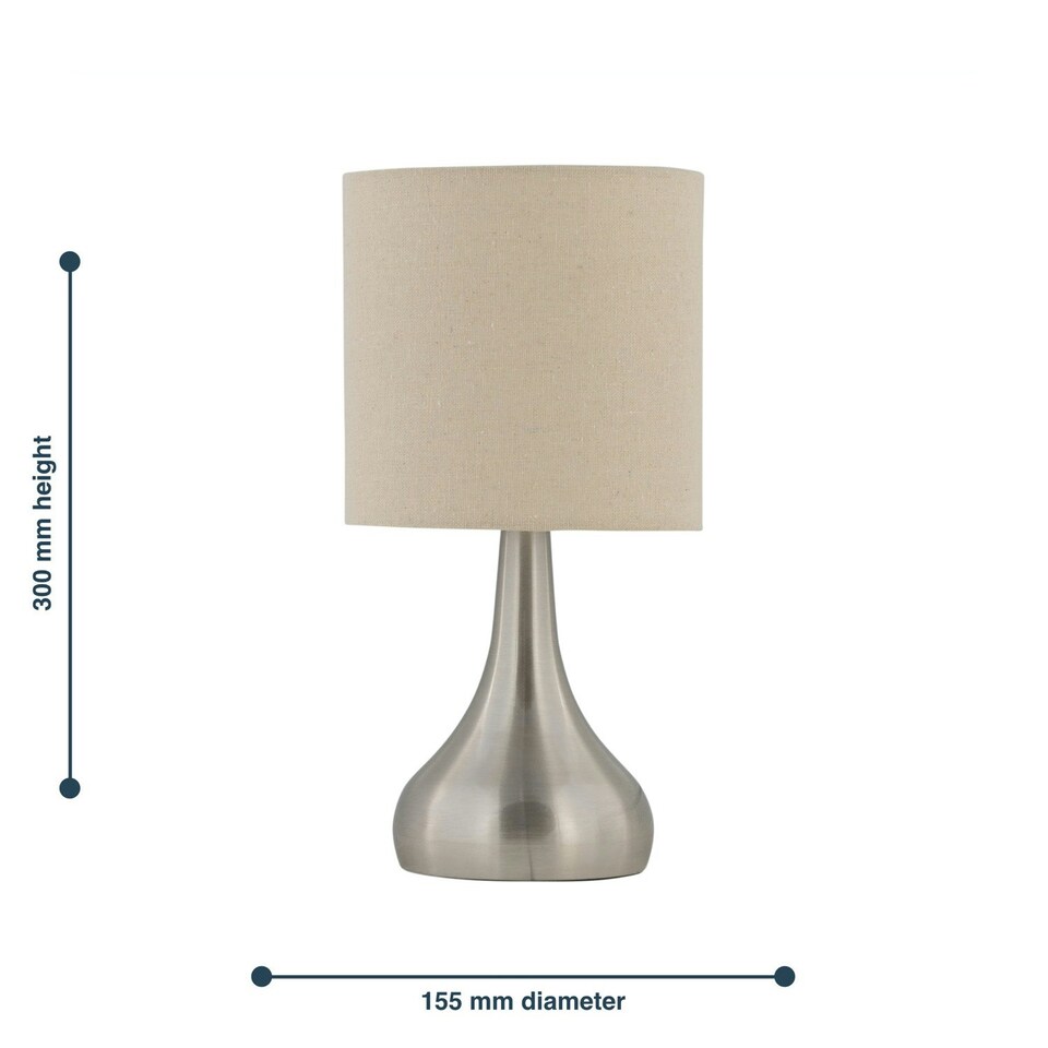 image 1 of Romana - Brushed Chrome Touch Operated Table Lamp with Natural Linen Shade Silver | Brown