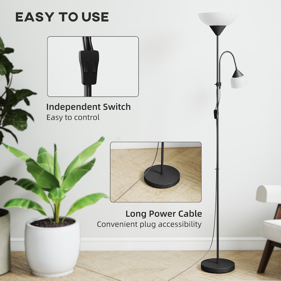 image 1 of HOMCOM Mother-Child Floor Lamp Duo Light with 2 Switches and Round Base